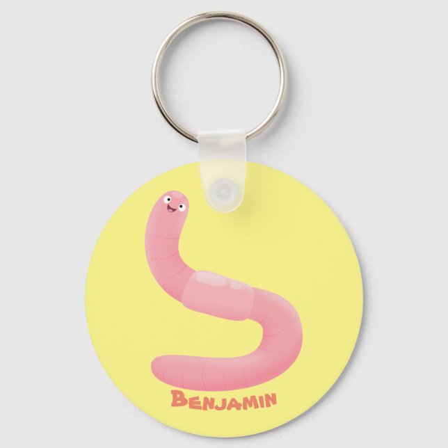 Cute happy pink earthworm cartoon keychain (Front)