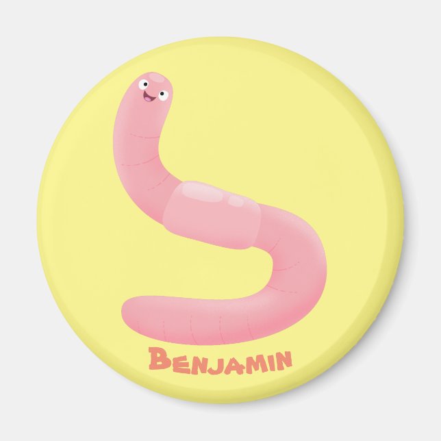 Cute happy pink earthworm cartoon magnet (Front)