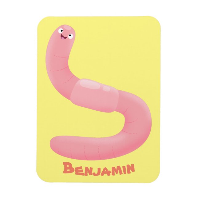 Cute happy pink earthworm cartoon magnet (Vertical)