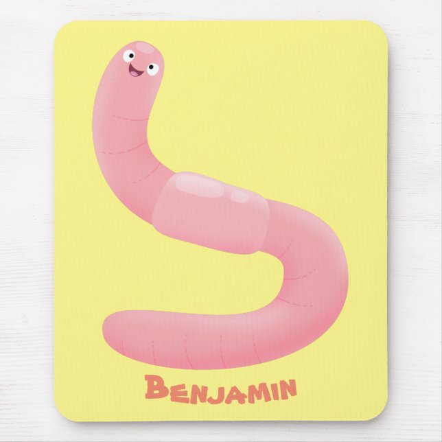 Cute happy pink earthworm cartoon mouse pad (Front)