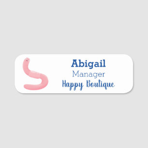 Cute happy pink earthworm cartoon  name tag