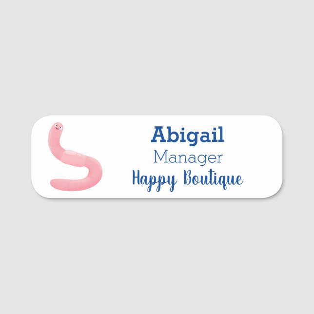Cute happy pink earthworm cartoon  name tag (Front)