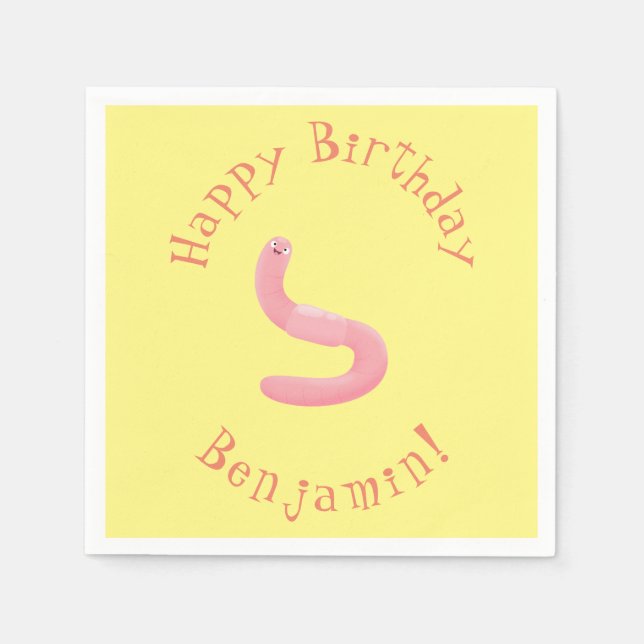 Cute happy pink earthworm cartoon napkin (Front)