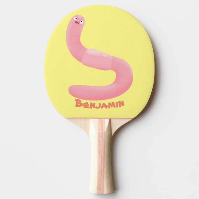 Cute happy pink earthworm cartoon ping pong paddle (Front)