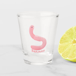 Cute happy pink earthworm cartoon shot glass