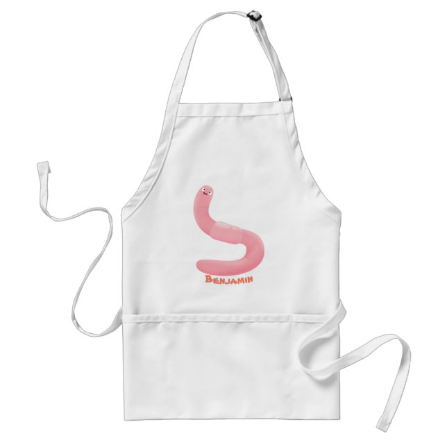 Cute happy pink earthworm cartoon standard apron (Front)