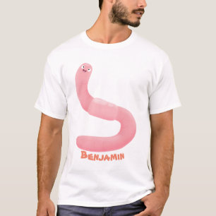 Cute happy pink earthworm cartoon T-Shirt