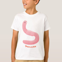 Cute happy pink earthworm cartoon