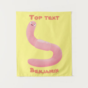 Cute happy pink earthworm cartoon tapestry