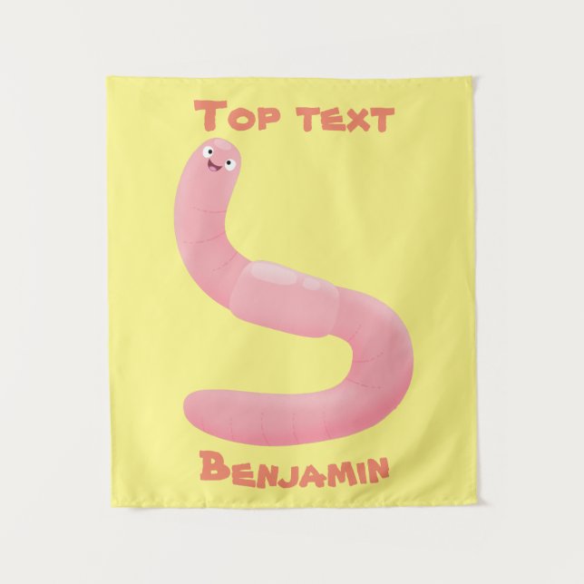 Cute happy pink earthworm cartoon  tapestry (Front)