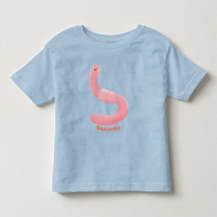 Cute happy pink earthworm cartoon toddler t-shirt