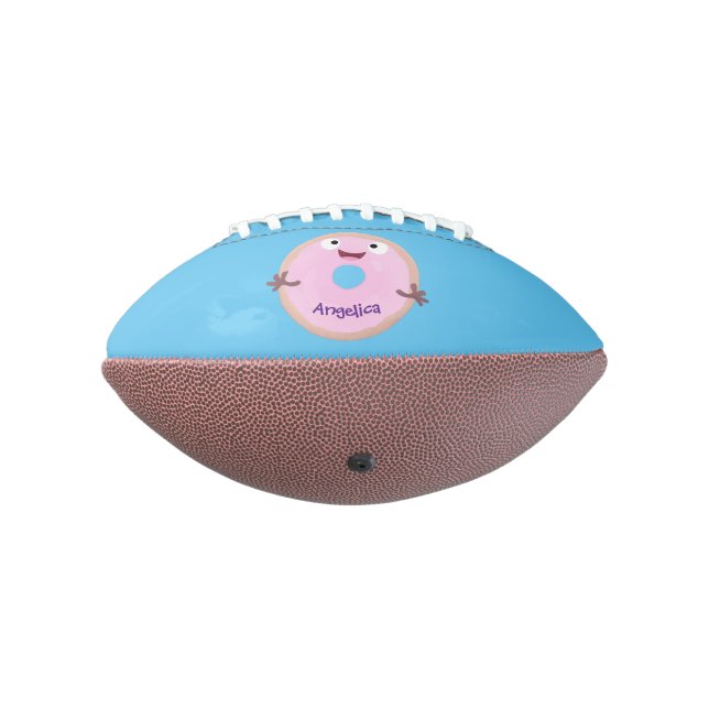 Cute happy pink glazed doughnut cartoon football (Rotated 270)