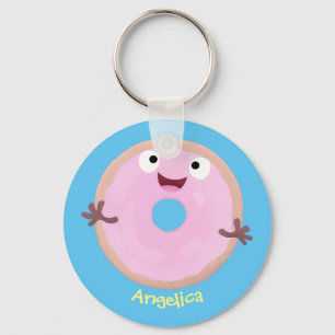 Cute happy pink glazed doughnut cartoon keychain