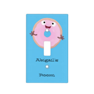 Cute happy pink glazed doughnut cartoon light switch cover