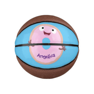 Cute happy pink glazed doughnut cartoon mini basketball