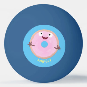 Cute happy pink glazed doughnut cartoon ping pong ball