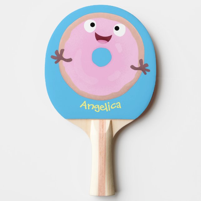 Cute happy pink glazed doughnut cartoon ping pong paddle (Front)