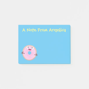 Cute happy pink glazed doughnut cartoon post-it notes