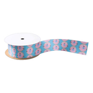 Cute happy pink glazed doughnut cartoon satin ribbon