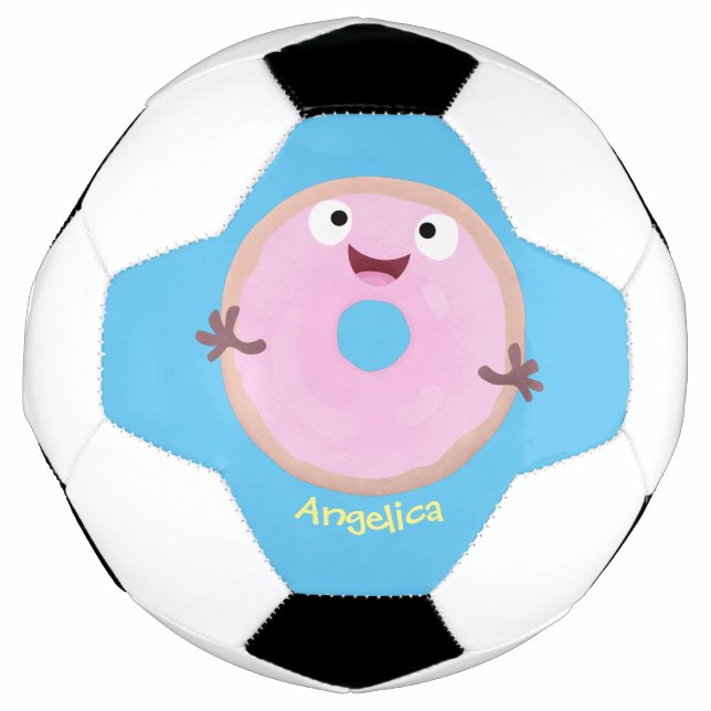Cute happy pink glazed doughnut cartoon  soccer ball (Front)