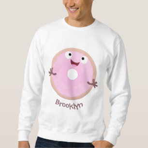 Cute happy pink glazed doughnut cartoon sweatshirt