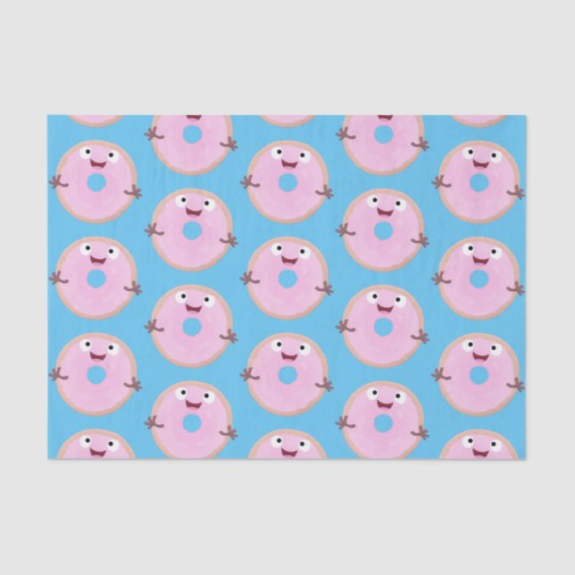 Cute happy pink glazed doughnut cartoon tissue paper (Front)