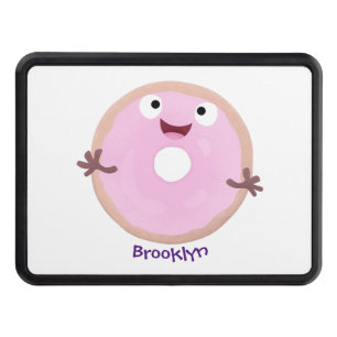 Cute happy pink glazed doughnut cartoon trailer hitch cover