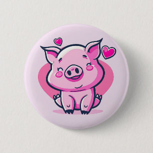 Cute Happy Pink Pig Hearts Valentine Inspired 2 Inch Round Button