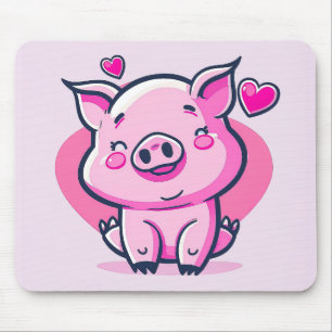 Cute Happy Pink Pig Hearts Valentine Inspired Mouse Pad