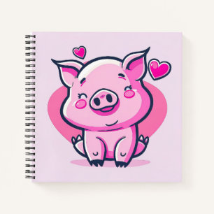 Cute Happy Pink Pig Hearts Valentine Inspired   Notebook