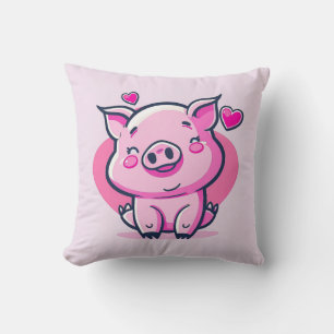 Cute Happy Pink Pig Hearts Valentine Inspired   Throw Pillow