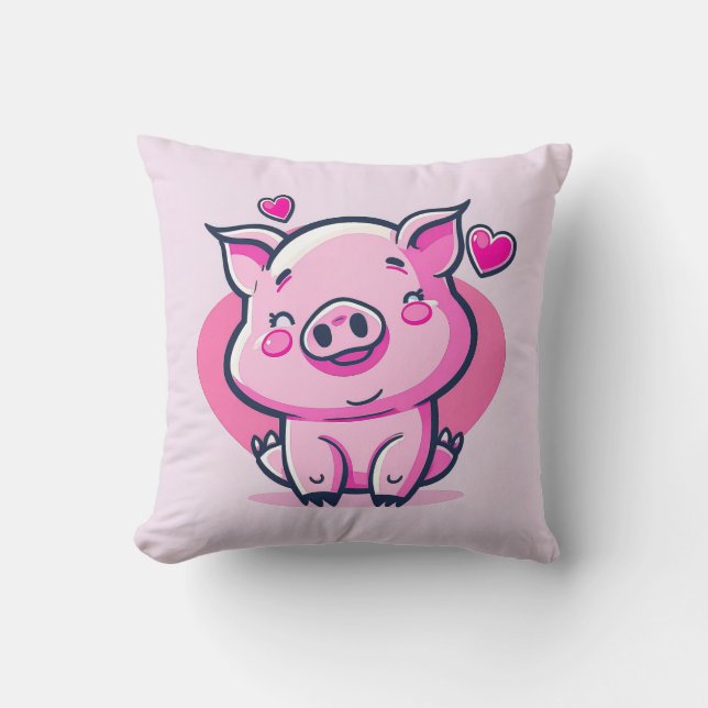 Cute Happy Pink Pig Hearts Valentine Inspired | Throw Pillow (Front)