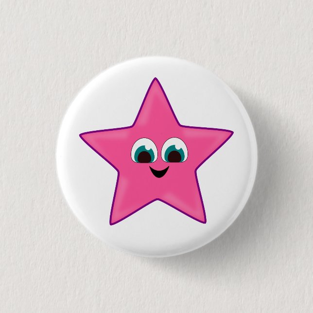Cute Happy Pink Star 1 Inch Round Button (Front)