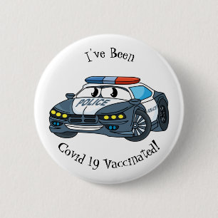 Cute happy police car cartoon illustration 2 inch round button