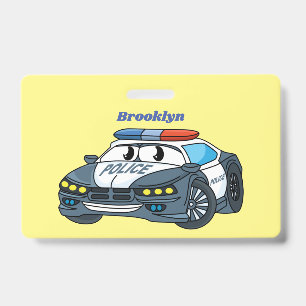 Cute happy police car cartoon illustration badge