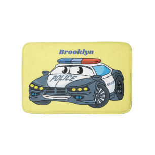 Cute happy police car cartoon illustration bath mat
