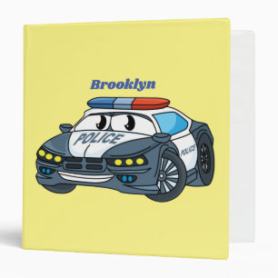 Cute happy police car cartoon illustration binder