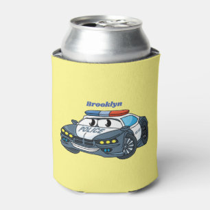 Cute happy police car cartoon illustration can cooler