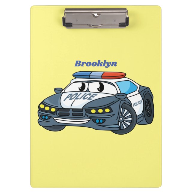 Cute happy police car cartoon illustration clipboard (Front)