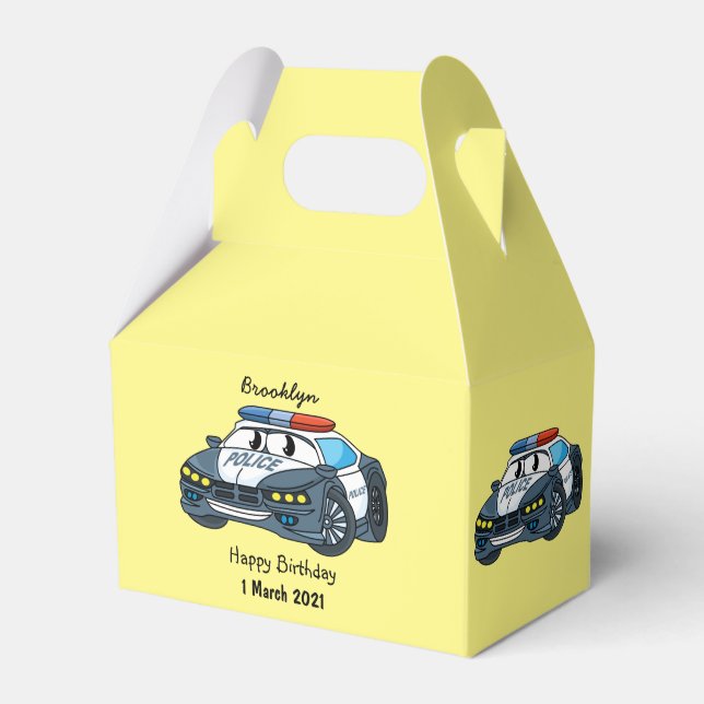 Cute happy police car cartoon illustration favor box (Front Side)