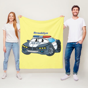 Cute happy police car cartoon illustration fleece blanket