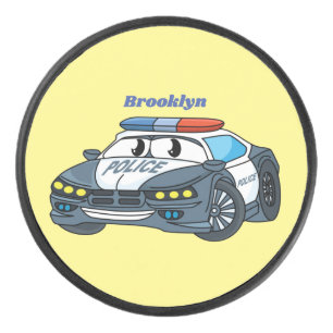 Cute happy police car cartoon illustration hockey puck