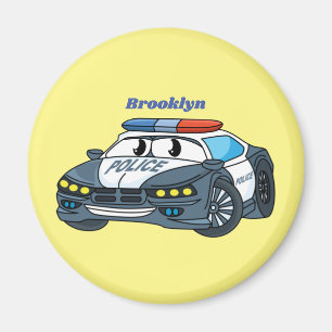 Cute happy police car cartoon illustration magnet