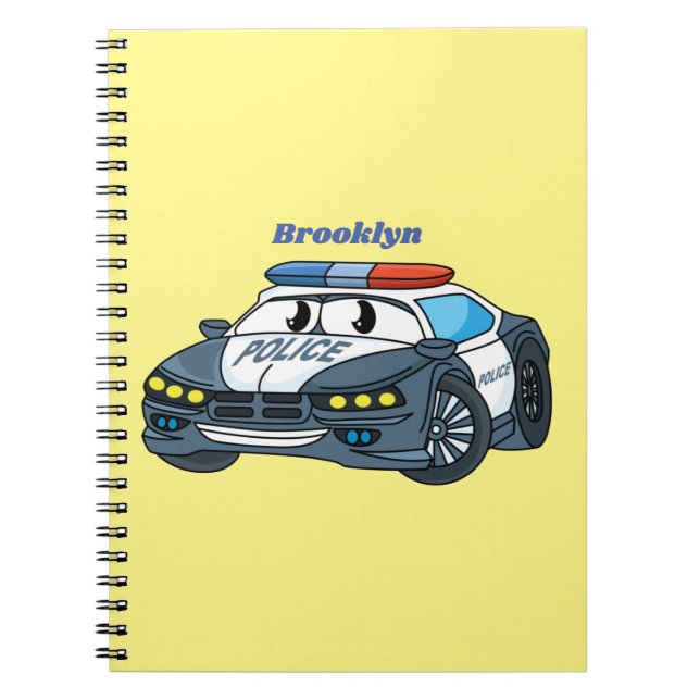 Cute happy police car cartoon illustration notebook (Front)
