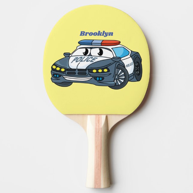Cute happy police car cartoon illustration ping pong paddle (Front)