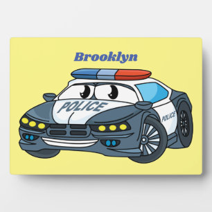 Cute happy police car cartoon illustration plaque