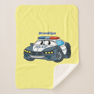 Cute happy police car cartoon illustration sherpa blanket