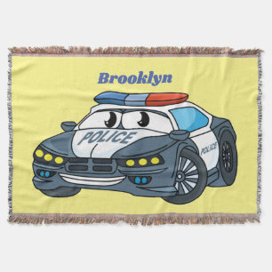 Cute happy police car cartoon illustration throw blanket