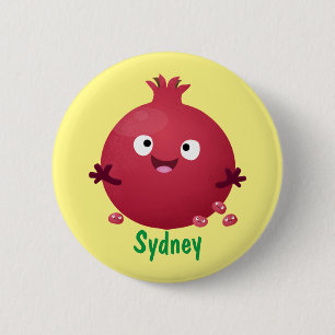 Cute happy pomegranate fruit cartoon 2 inch round button