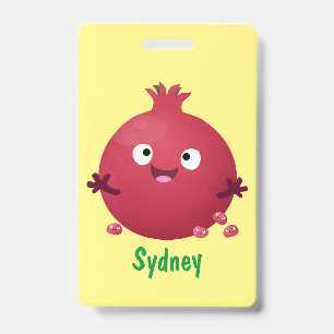 Cute happy pomegranate fruit cartoon badge